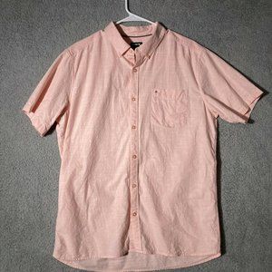 HURLEY Classic Fit Mens Pink Short Sleeve Button Up Shirt Size Large 100% Cotton